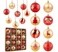 Aitsite 16 Pièces Boule de Noel Rouge et Or, 6CM Boules de Noël en Plastique avec Ornements Suspendus Incassables Boules de Noël Décorations de Sapin Intérieure et Extérieure