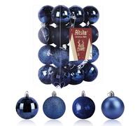 Aitsite 24PCS Boule de Noel Bleu Marine, 6cm Boules de Noel Deco Noel Interieur, Arbre De Noël Boules Boule Deco Noel Sapin pour Le Sapin de Noël Décoration Festive de La Maison