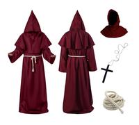 Aitsite Deguisement Moine, Robe de Prêtre, Robe de Moine Adulte, Renaissance Médiévale avec Capuche Ceinture et Croix pour Carnaval Halloween Cosplay