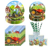 Aitsite Lot de 100 assiettes de fête d'anniversaire pour 20 invités Motif tracteur et tracteur