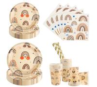 Aitsite Lot de 100 Pièces de Vaisselle Bohème Arc-en-Ciel pour 20 Invités - Ensemble de Décoration de Fête d'Anniversaire avec Assiettes, Gobelets et Serviettes