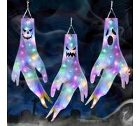Aitsite Lot de 3 manches à air fantômes à suspendre avec lumières LED, décoration extérieure et intérieure pour jardin, cour, terrasse, fête d'Halloween