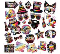 Aitsite Lot de 30 accessoires pour photo, Nouvel An, Nouvel An, fête, chapeau, lunettes, selfie, accessoires de décoration pour le Nouvel An, fête (doré multicolore)