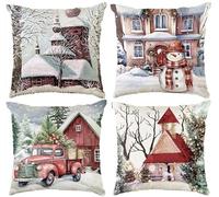 Aitsite Lot De 4 Housses De Coussin De Noël, Housse Coussin Noel 45 X 45, Taie d'oreiller Décorative Arbre De Noël, Noel Deco en Hiver pour Salon Chambres Canapé, Décoration Intérieure