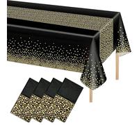 Aitsite Lot de 4 nappes de fête, rectangulaires, imperméables, jetables, pour anniversaire, anniversaire de mariage, Noël, noirs, à pois dorés, 137 x 274 cm