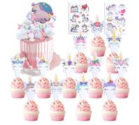 Aitsite Lot de 40 décorations de cupcake licorne - Décoration de gâteau licorne - Décoration de gâteau - Décoration de gâteau arc-en-ciel - Décoration de gâteau pour enfants - Fête à thème