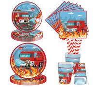 Aitsite Lot de 50 assiettes de fête d'anniversaire pour 10 invités Motif pompier