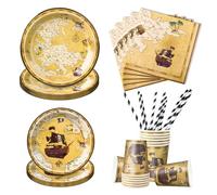 Aitsite Lot de 50 assiettes en carton pour 10 invités avec assiettes en papier, gobelets, serviettes, vaisselle en papier