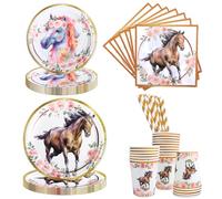 Aitsite Lot de 50 Assiettes Motif Cheval pour 10 Invités - Décoration de Fête d'Anniversaire d'Enfant en Papier
