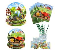 Aitsite Lot de 50 Assiettes pour 10 Invités - Fête d'Anniversaire à Motif Tracteur, Décoration d'Enfant avec Assiettes, Gobelets, Serviettes