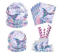 Aitsite Lot de 50 pièces de vaisselle sirène avec gobelets et serviettes