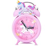 Aitsite RéVeil Licorne pour Enfant, Horloge Silencieuse avec Fonction Lumière, sans Tic-tac, Réveil Rose à Double Cloche pour Décoration de Chambre, Convient pour Les Cadeaux de Noël und Scolaires