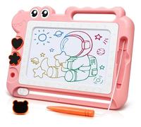 AiTuiTui Dinosaure Ardoise Magique Jouet Enfant 3 4 5 Ans, Ardoise de Gribouillage Magnétique Effaçablem Jeu Educatif Cadeau 3-5 Ans Filles Garçons, 4 Zones de Couleur 3 Tampons 1 Stylo, Rose