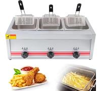 AityBuy Friteuse À Gpl en Acier Inoxydable, Friteuse À Gaz Commerciale, Contrôle De La Température Autonome, Friteuse À Graisse De Comptoir avec Panier Amovible TripleCylinder10L+10L+10L