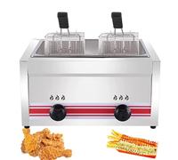 AityBuy Friteuse À Gpl en Acier Inoxydable, Friteuse À Gaz Commerciale, Contrôle De La Température Autonome, Friteuse À Graisse De Comptoir avec Panier Amovible SingleCylinder20L