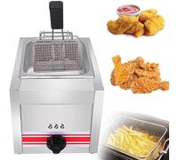 AityBuy Friteuse À Gpl en Acier Inoxydable, Friteuse À Gaz Commerciale, Contrôle De La Température Autonome, Friteuse À Graisse De Comptoir avec Panier Amovible SingleCylinder10L