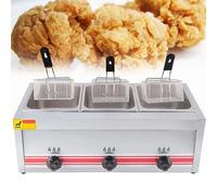 AityBuy Friteuse Commerciale À Gaz, Friteuse Au Gpl en Acier Inoxydable avec Puissance De Feu Réglable,Friteuse À Gaz De Comptoir avec Paniers Et Couvercles,pour Chips TripleCylinder10L+10L+10L