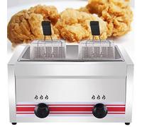 AityBuy Friteuse Commerciale À Gaz, Friteuse Au Gpl en Acier Inoxydable avec Puissance De Feu Réglable,Friteuse À Gaz De Comptoir avec Paniers Et Couvercles,pour Chips SingleCylinder20L