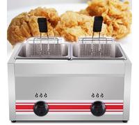 AityBuy Friteuse Commerciale À Gaz, Friteuse Au Gpl en Acier Inoxydable avec Puissance De Feu Réglable,Friteuse À Gaz De Comptoir avec Paniers Et Couvercles,pour Chips DoubleCylinder10L+10L