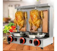 AityBuy Grill à Kebab Vertical, Rôtissoire à Poulet, Machine à Gril à Gaz, Machine à Brochettes Rotatives Automatiques, Cuisinière à Barbecue électrique Silver-TripleKnob