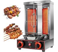 AityBuy Rôtissoire à Viande Commerciale, Gril à Kebab Vertical électrique, Machine à Gril à Gaz De Comptoir, Machine à Brochettes Rotatives Automatiques, Machine à Kebab D'intérieur Silver-DoubleKnob