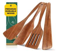 AIUHI Lot de 4 spatules en bois de teck de qualité supérieure, anti-adhésives, pour cuisine, avec pagaie, spatule, spatule ajourée et grattoir à bois - Durable et facile à nettoyer
