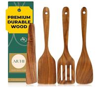 AIUHI Lot de 4 ustensiles de cuisine faits à la main en teck naturel de qualité supérieure pour tout ustensile de cuisine, spatule antiadhésive à long manche pour la cuisine