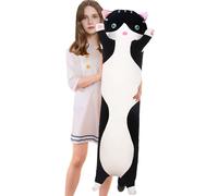Aiuidun Peluche Chat Long 90cm - Grand Coussin Décoratif Chat pour Canapé, Oreiller Lombaire Super Doux, Peluche Géante pour Adulte, Cadeau Anniversaire Femme Ado (Noir)