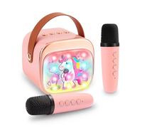 AIUNAOM Mini Machine de Karaoké avec 2 Microphones Enfants, Cadeaux Licorne pour Filles Jouet Enfant 3-12 Ans Set de Karaoké avec 2 Microphones - Set Karaoké Enfants