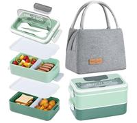 Aiuuee Bento Lunch Box avec Sac Kit, 1600ML Boite Repas avec Sac Isotherme et Couverts, Hermétiques Bento Japonais avec Compartiment, Boite Micro Onde pour Enfant Adultes Pique Nique Travail (Vert)