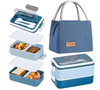 Aiuuee Bento Lunch Box avec Sac Kit, 1600ML Boite Repas avec Sac Isotherme et Couverts, Hermétiques Bento Japonais avec Compartiment, Boite Micro Onde pour Enfant Adultes Pique Nique Travail (Bleu)