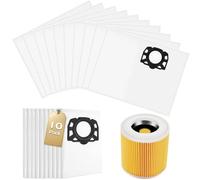 Aiuuee Kit 10 Sacs et 1 Filtres Aspirateur pour Karcher WD2 Plus, WD3S, WD3S V, SE 4001, SE 4002, KWD3, WD3.200, Sacs Filtre pour Karcher KFI 357, Accessoire pour Kärcher 2.863-314.0 Remplacement