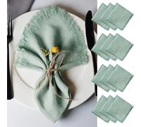 Aiuuee Lot de 12 Serviettes de Table Tissu, Serviette Tissu avec Franges, Lavable et Réutilisable Serviette Gaze de Coton 45cm pour Mariage, Hôtels, Restaurants, Evénements et Fêtes(Vert)