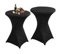 Aiuuee Lot de 2 Housse Mange Debout, Ø 80-85 cm Extensible Nappe Mange Debout, Nappe Table Haute Ronde pour Restaurant Bar Table Cocktail Table de Banquet de Mariage (80 x 110 cm, Noir)