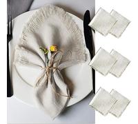 Aiuuee Lot de 6 Serviettes de Table Tissu, Serviette Tissu avec Franges, Lavable et Réutilisable Serviette Gaze de Coton 45cm pour Mariage, Hôtels, Restaurants, Evénements et Fêtes(Beige)
