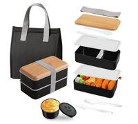 Aiuuee Lunch Box Kit, 1400ML Boite Repas avec 7.5L Sac Isotherme Repas et Couverts, Bento Lunch Box Isotherme, Lunchbox Micro Ondable, Boite Bento Box Travail Pique Nique École Adulte Enfant (Noir)