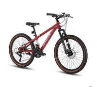 AIVA Vélo VTT 24"" - Tout Terrain Shimano 21 Vitesses Freins à Disque- Cadre en alliage d'aluminium - Pour Homme/Femme- Rouge