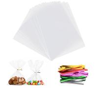 AIVEKE 100 Pièces Sachets Transparents Bonbons - Sacs en cellophane transparents Sac Plastique avec Liens Torsadés Sachet Cadeau pour Biscuit Bonbons Chocolat (10 x 15 cm)