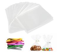 AIVEKE 100 Pièces Sachets Transparents Bonbons - Sacs en cellophane transparents Sac Plastique avec Liens Torsadés Sachet Cadeau pour Biscuit Bonbons Chocolat (15 x 25 cm)