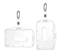 AIVEKE 2 Pcs Porte-Cartes avec Porte Clés - Porte Badge Transparent en PC Plastique Vertical et Horizontal Porte-Badge Protection de Carte pour Bureau Scolaire