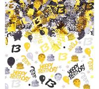 AIVEKE Confettis 13e Anniversaire Décoration de Table - Joyeux Décoration d’Anniversaire Confettis Or Noir Décor de Fête pour Femme Homme, 15g
