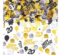 AIVEKE Confettis 20e Anniversaire Décoration de Table - Joyeux Décoration d’Anniversaire Confettis Or Noir Décor de Fête pour Femme Homme, 15g
