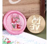 Aiviman Love - Tampon de cire à cacheter vintage avec tête en laiton amovible et poignée en bois pour emballages de vin, enveloppes de cartes, invitations, Noël - 25 mm
