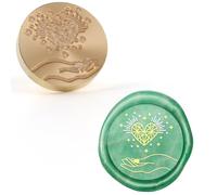 Aiviman Sceau de cire vintage en forme de main et de cœur, tête en laiton amovible avec poignée en bois pour emballage cadeau, enveloppes de cartes, invitations de fête