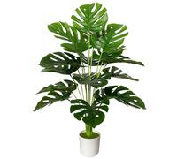 AIVORIUY Plante Artificielle Intérieur Faux Plantes en Pot Plastique avec 18 Tropical Palmier Arbre Feuilles pour Extérieur Maison Bureau Jardin Décoration Moderne (75cm Grand Monstera Vert)