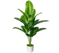 AIVORIUY Plante Artificielle Intérieur Faux Plantes en Pot Plastique avec 18 Tropical Palmier Arbre Feuilles pour Extérieur Maison Bureau Jardin Décoration Moderne (80cm Rayée Banane)