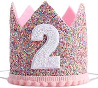 AIVYNA Chapeau de 2e anniversaire pour fête d'anniversaire, couronne pailletée aux couleurs bonbon, couronne de deuxième anniversaire, cadeau pour bébé, enfant, fille, décoration de princesse rose,