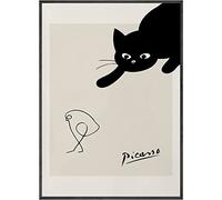 AIVYNA Pablo Picasso Affiches Chat Noir Avec Ligne D'Oiseau Peinture Sur Toile tableau Exposition Murale Art Picasso Impressions Picasso Tableaux Decoration à La Maison Sans Cadre 30×40cm