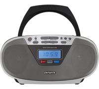Aiwa BBTU-400SL : Radio CD portable avec Bluetooth et USB, écran couleur, RDS, FM PLL, fonction réveil. Couleur : argent