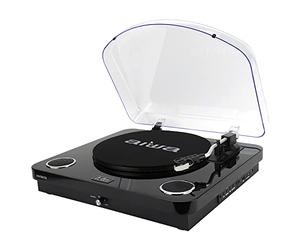 Aiwa GBTUR-120BKMKII : Tourne-Disque Bluetooth avec Encoding, 3 Vitesses, Radio FM, USB et SD - Conversion directe de Vinyle vers numérique Couleur : Noir